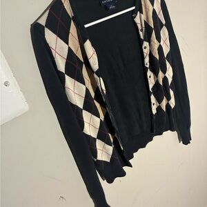 Ann Taylor Black and Cream Argyle Cardigan
